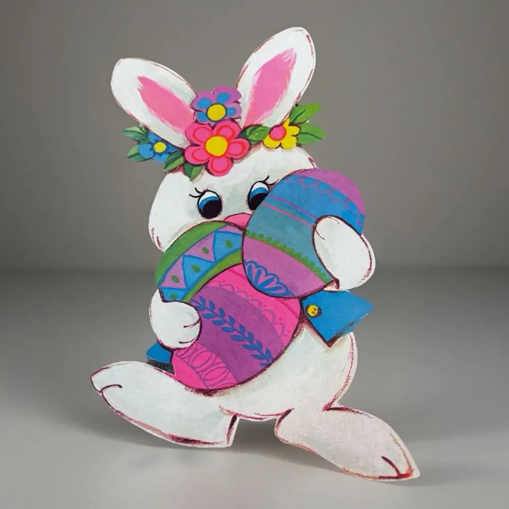 Vintage Holiday Wall Decorations Easter Bunny Rabbit Die Cut Epherema Paper 80's